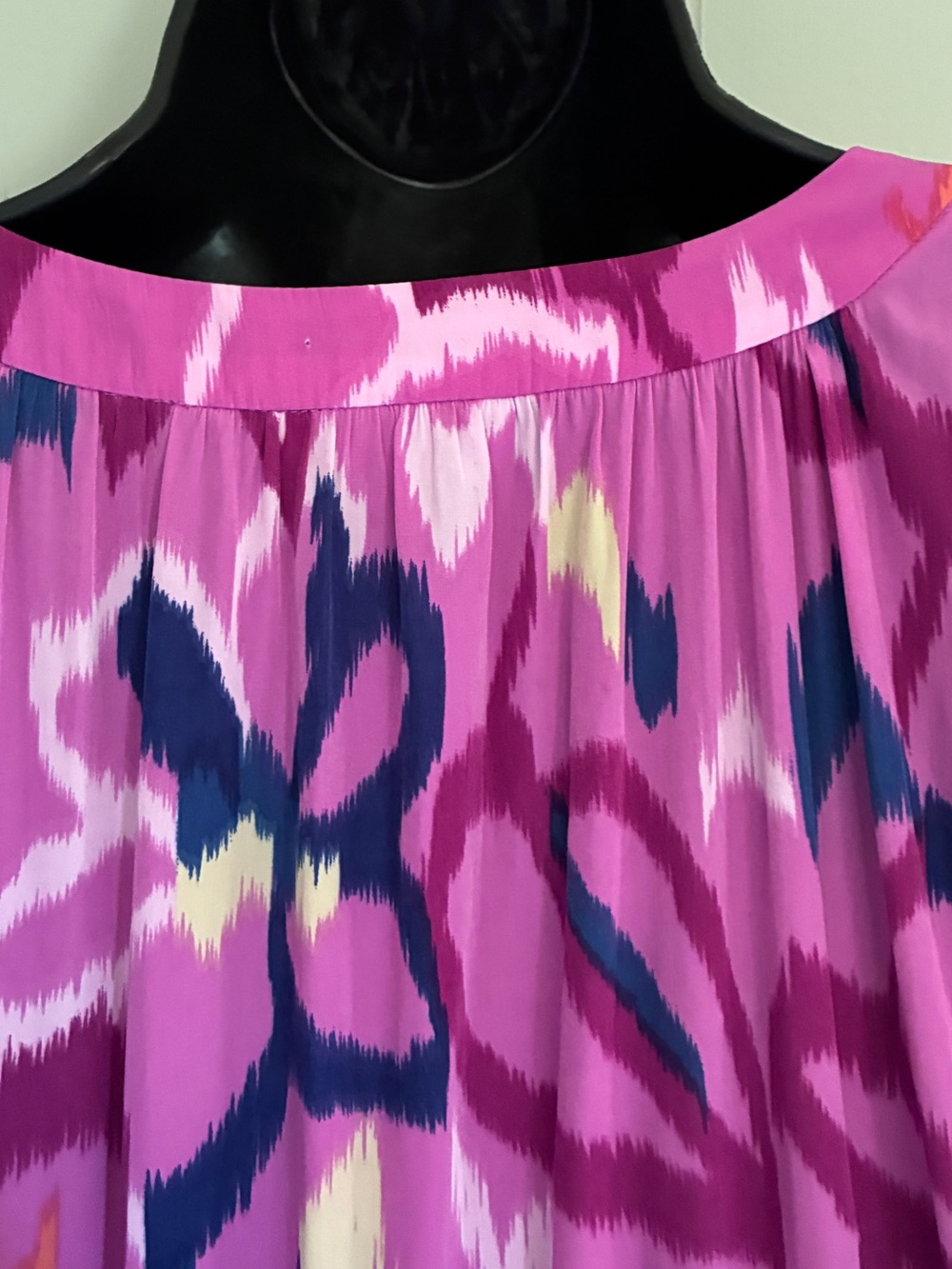 Chico's Fuchsia Pink Navy Ikat Resortwear Beach Tiered V-Neck Maxi Dress Sz 2P - Picture 7 of 12